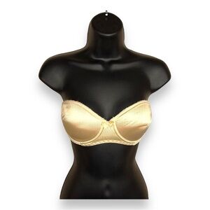 VINTAGE 1980s 32D HENSON KICKERNICK BRA BEIGE SATIN STRAPLESS